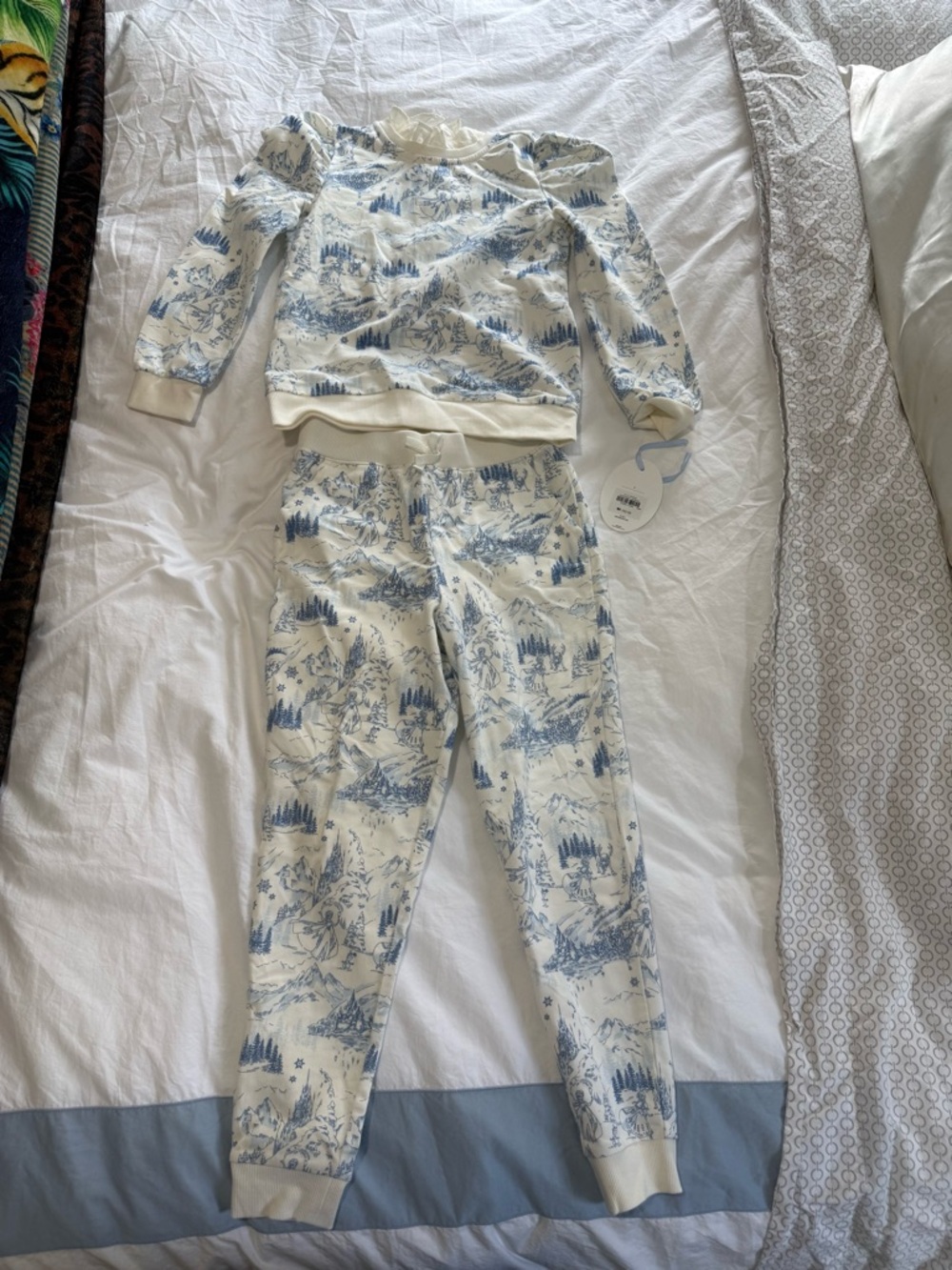 Janie and Jack Silver Nail Polish Accent with Blue Toile Fabric Peek